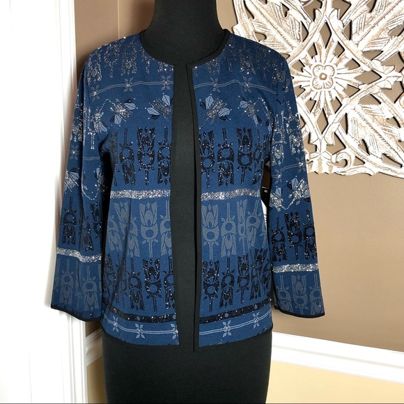 ⭐️ NWT LulaRoe Elegant Collection Stella Bolero Jacket Navy Black Silver Glitter - Picture 7 of 14